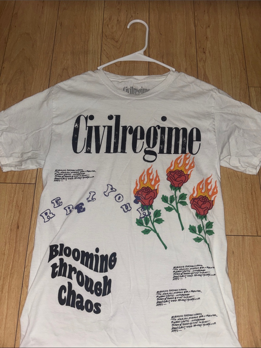 Civilregime White Graphic Tee with Flaming Rose Print